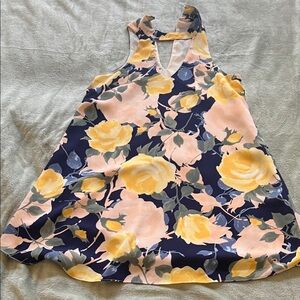 Lulu's Navy Floral Halter Mini Dress with Yellow & Blush Roses